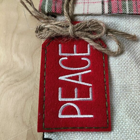Hobby Lobby Xmas Stocking Peace Tag Country Rustic Stitched Button Red Plaid 18" - Picture 2 of 5